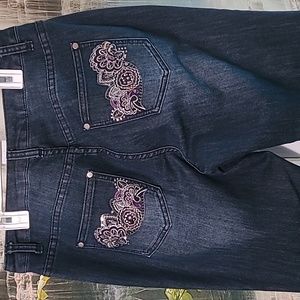 Christopher & Banks Womens 6 bedazzled embroidery stretchy denim blue jeans